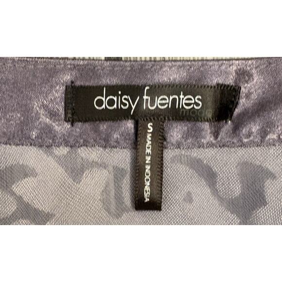 Daisy Fuentes Moda Gray Sheer Satin Trim Babydoll Blouse Velvet Burnout Small - Picture 3 of 5